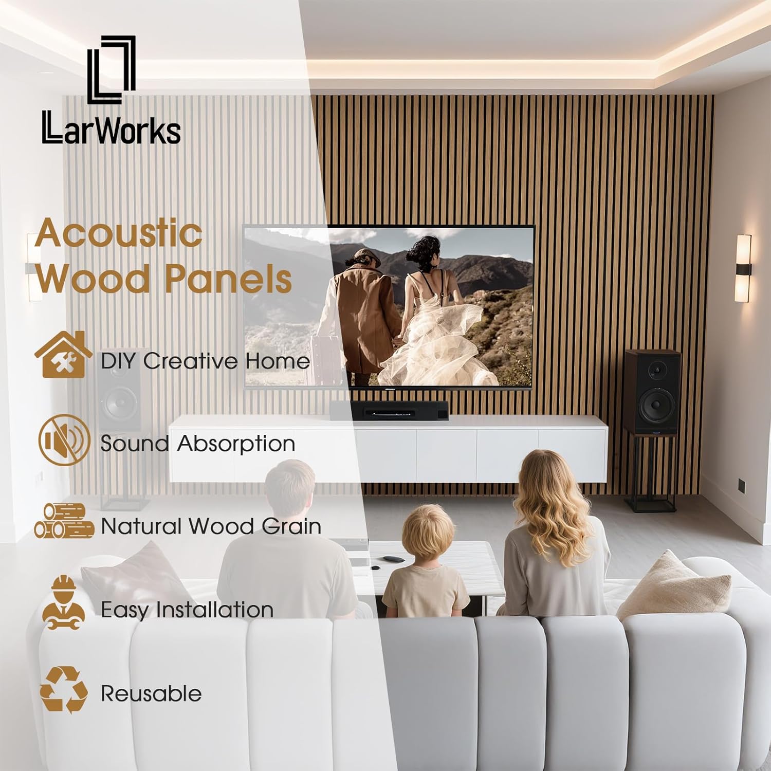 Detalle de LARWORKS AP1061TK02-01 Acoustic Wood Slat Panels, 2-Pack, Teak