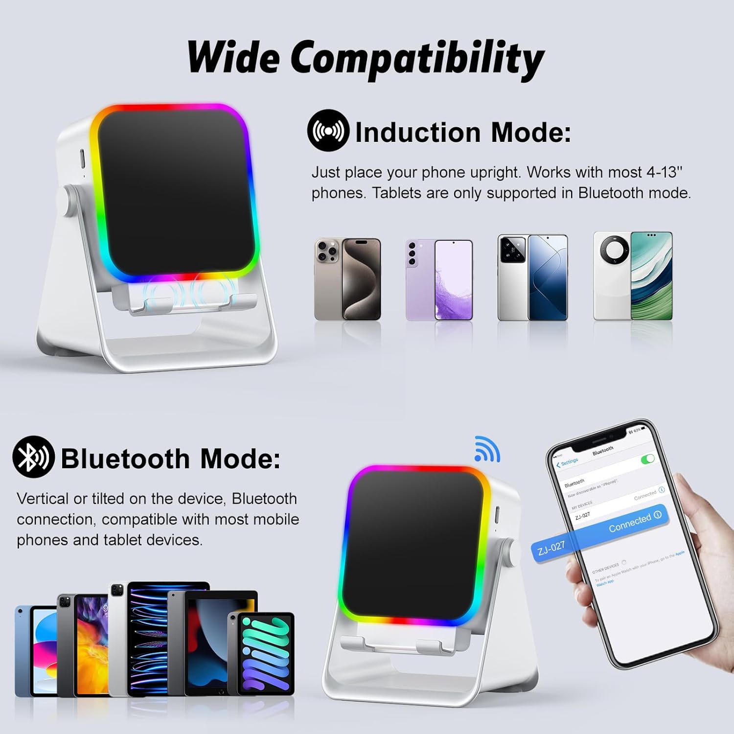 Thumbnail 2 de Wireless Induction Audio Bluetooth Speaker: 4-in-1 Design (Square - White)