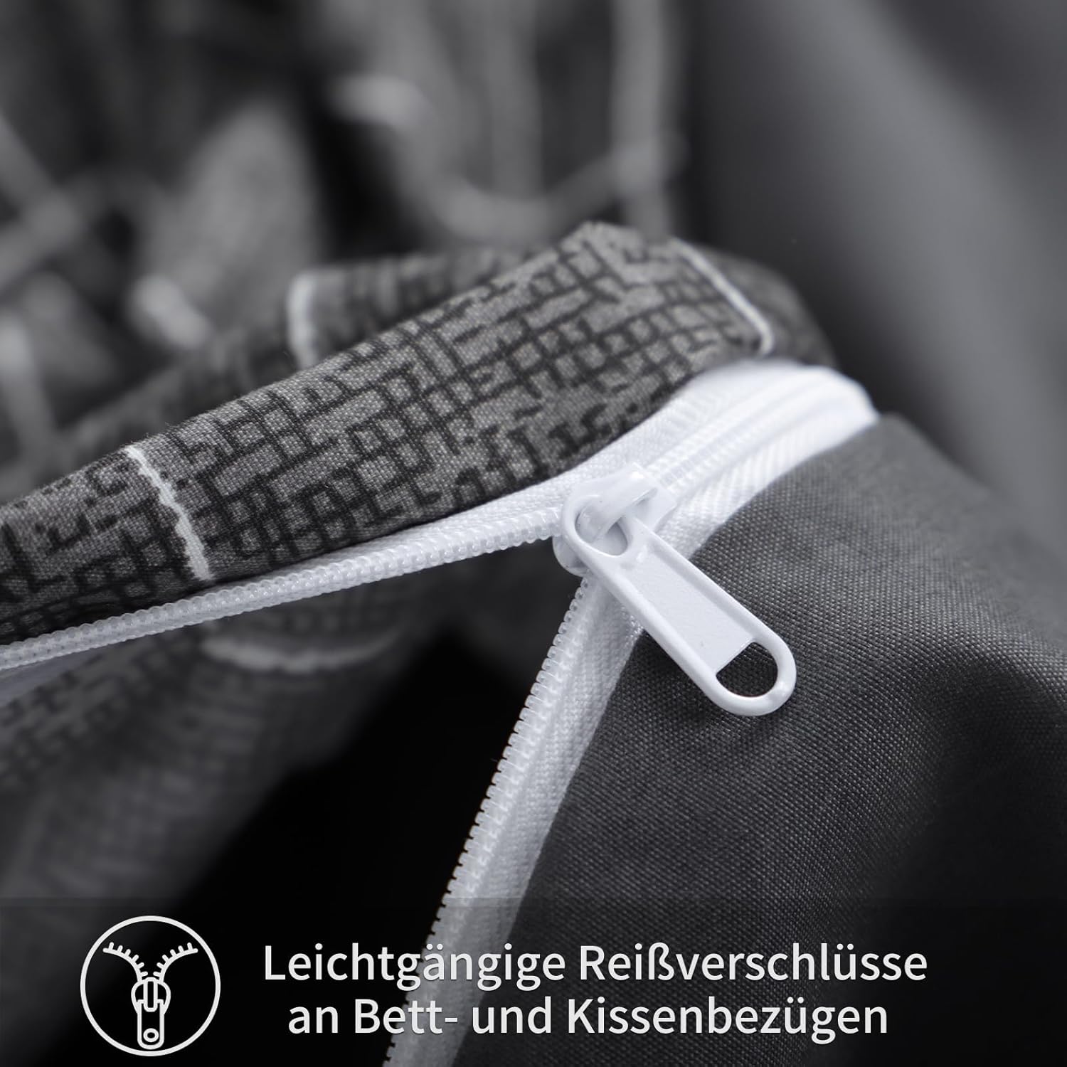 Detalle de RUIKASI Bettwäsche 135x200 anthrazit, 4-teilig aus Mikrofaser (2 Bettbezüge + 2 Kissenbezüge 80x80) mit Reißverschluss