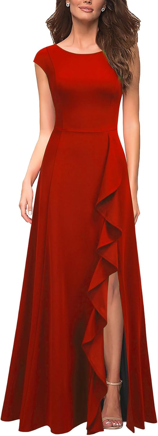 Thumbnail 3 de MUSHARE Women's Cocktail Dresses with Pockets, Ruffled Maxi with Split