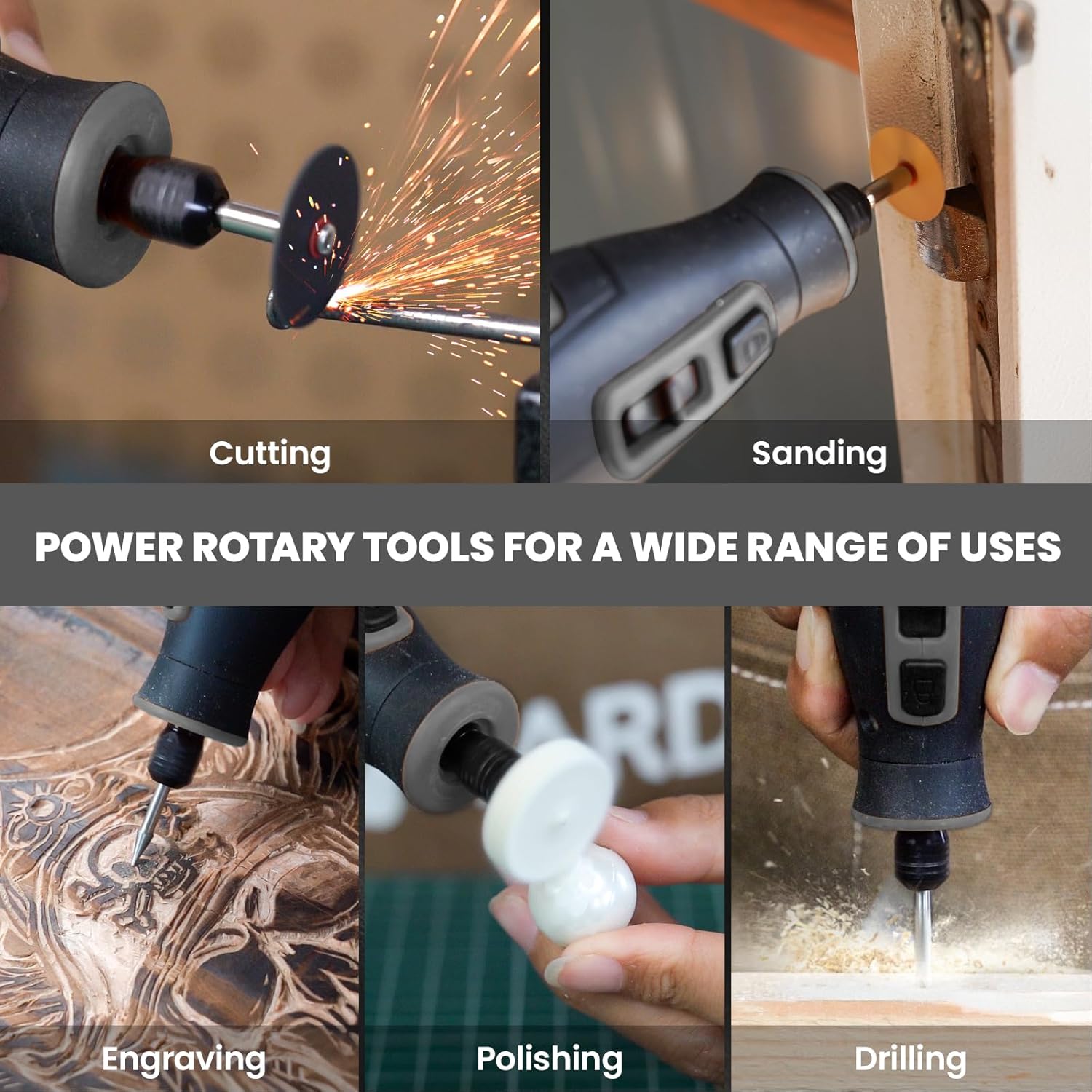 Thumbnail 6 de HARDELL Cordless Rotary Tool 4000mAh - 6 speeds, 28000RPM, 80 Accessories
