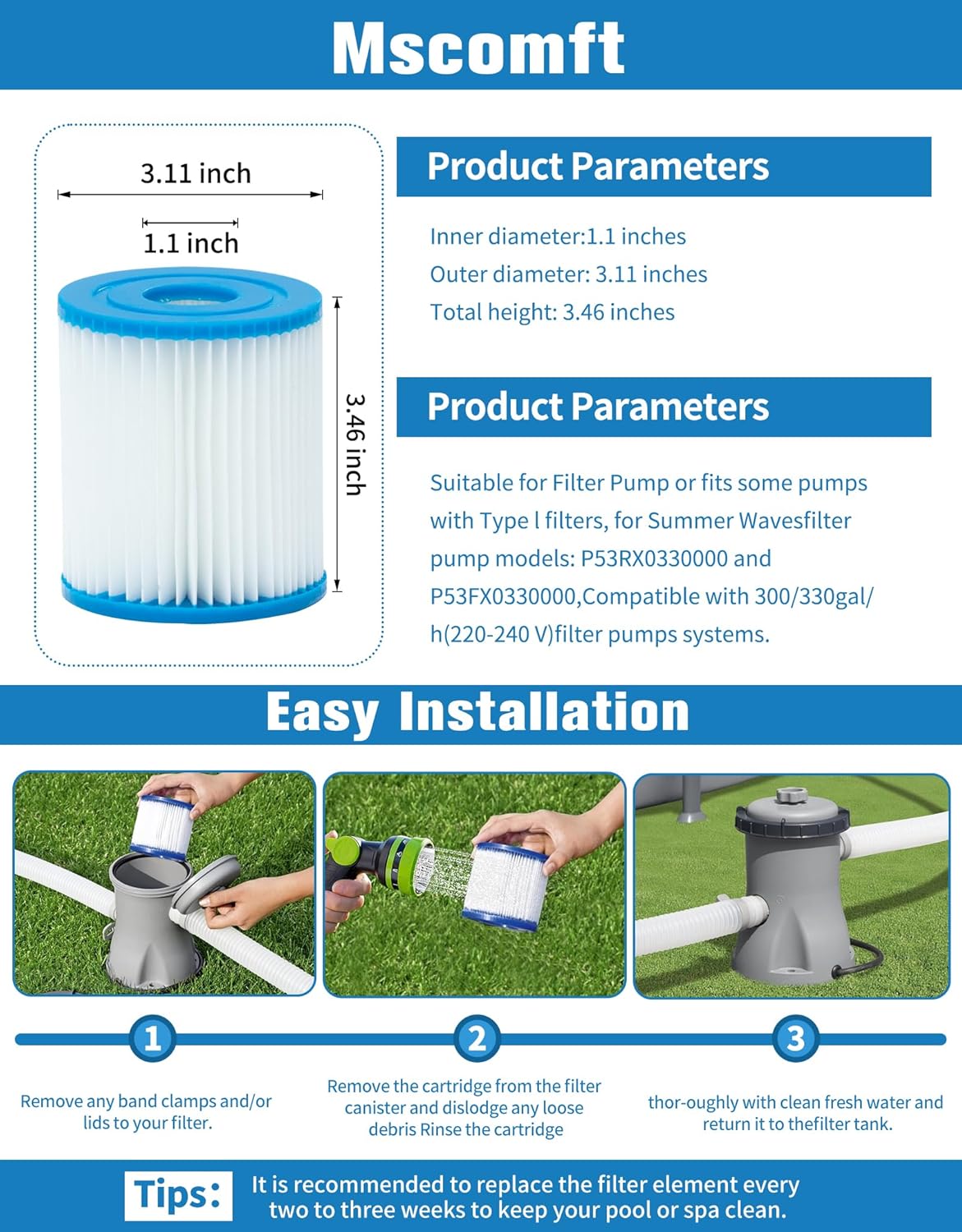 Thumbnail 6 de Mscomft Size I Filter Cartridge for Bestway Pools (4 Pack) – Replacement for Easy Set Systems