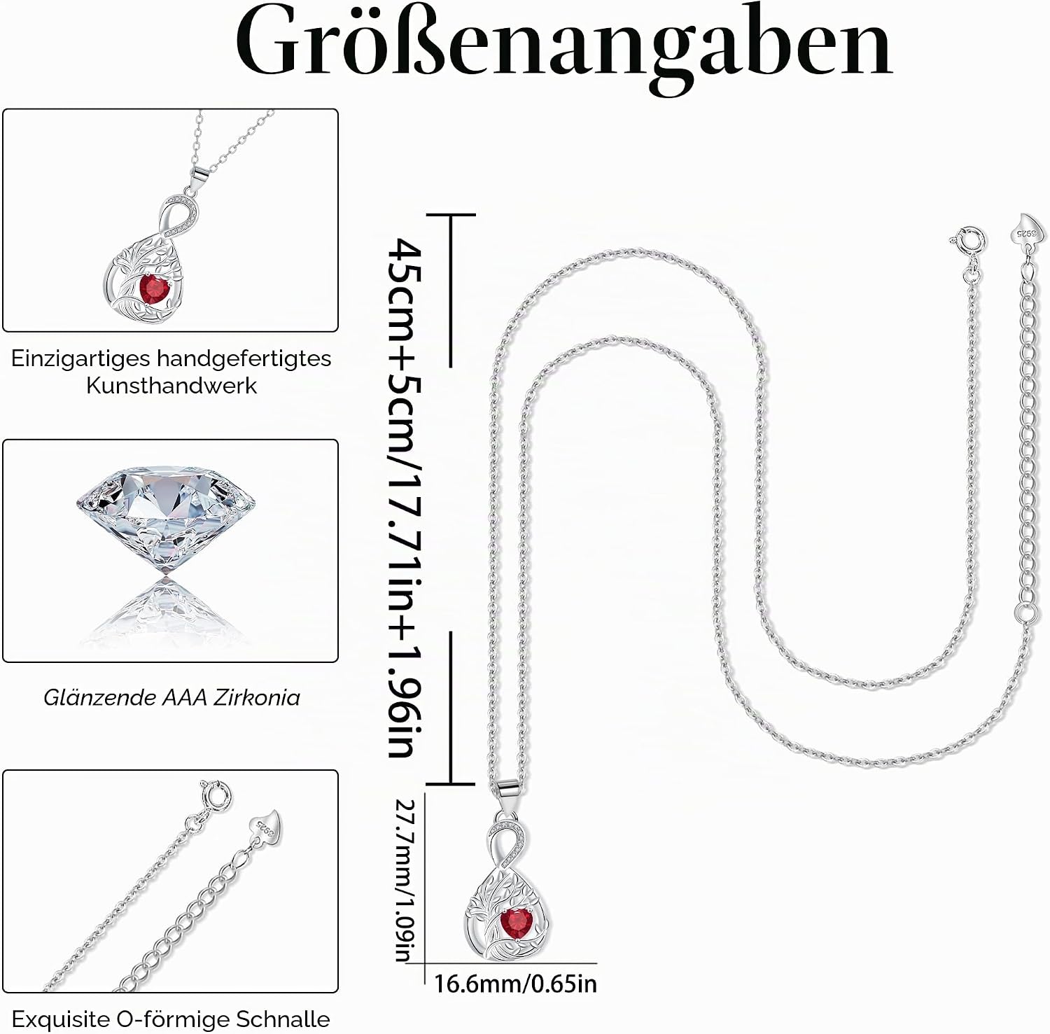 Detalle de J.MUEN Halskette Damen 925 Sterling Silber mit Lebensbaum-Herz Anhänger – verstellbare Kette
