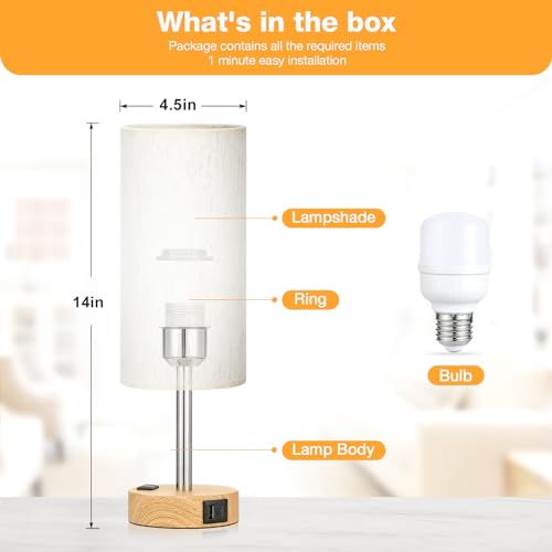 Detalle de Fenmzee Bedside Table Lamp with Dimmable Touch, USB A+C, and AC Outlet