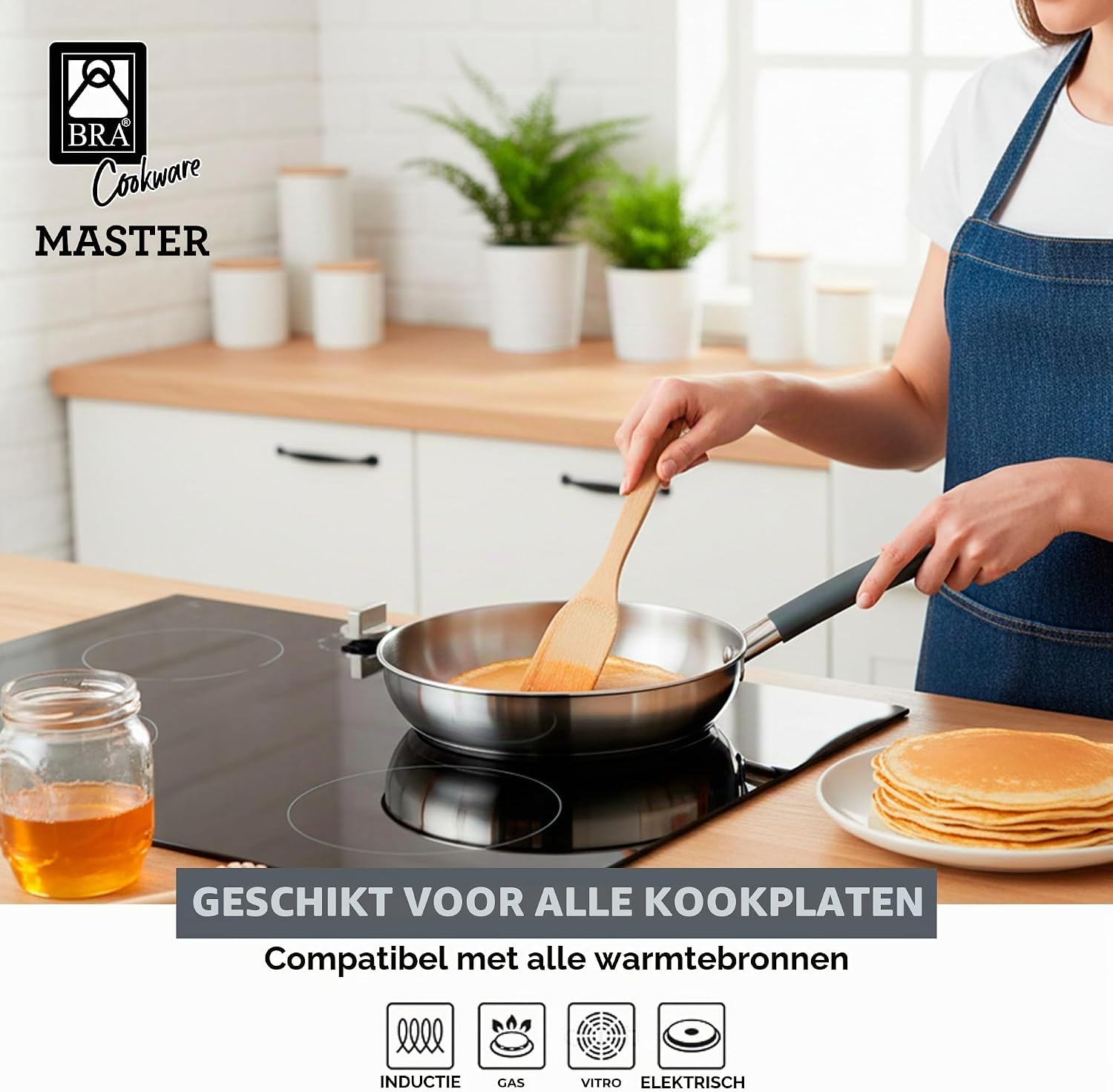 Detalle 1 de BRA Master koekenpan 24 cm van 18/10 roestvrij staal, Full Induction