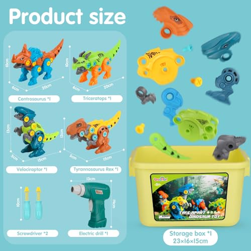 Detalle de Dreamon Take Apart Dinosaur Toys: Educational STEM Build & Learn Kit with Drill, Storage Box, and Movable Parts