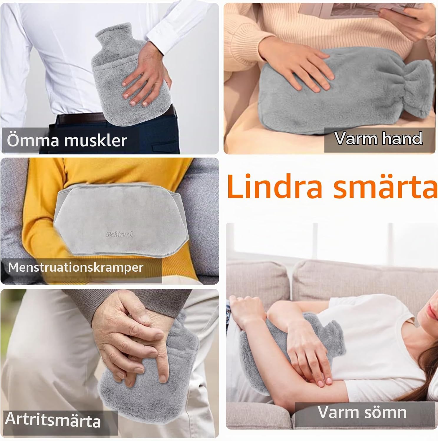 Thumbnail 6 de Behiruch RSD001 värmeflaskbälte, 1,2 l, grå med mjukt överdrag