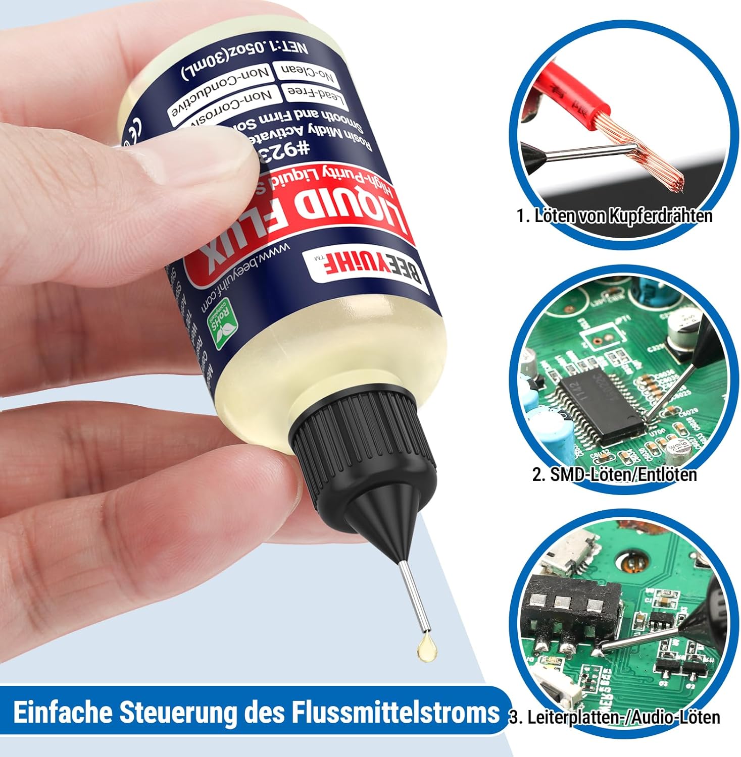 Detalle de BEEYUIHF Flüssiges Flussmittel #923 – neutrales, bleifreies Kolophonium-Lötwasser für Elektronik (30 mL)