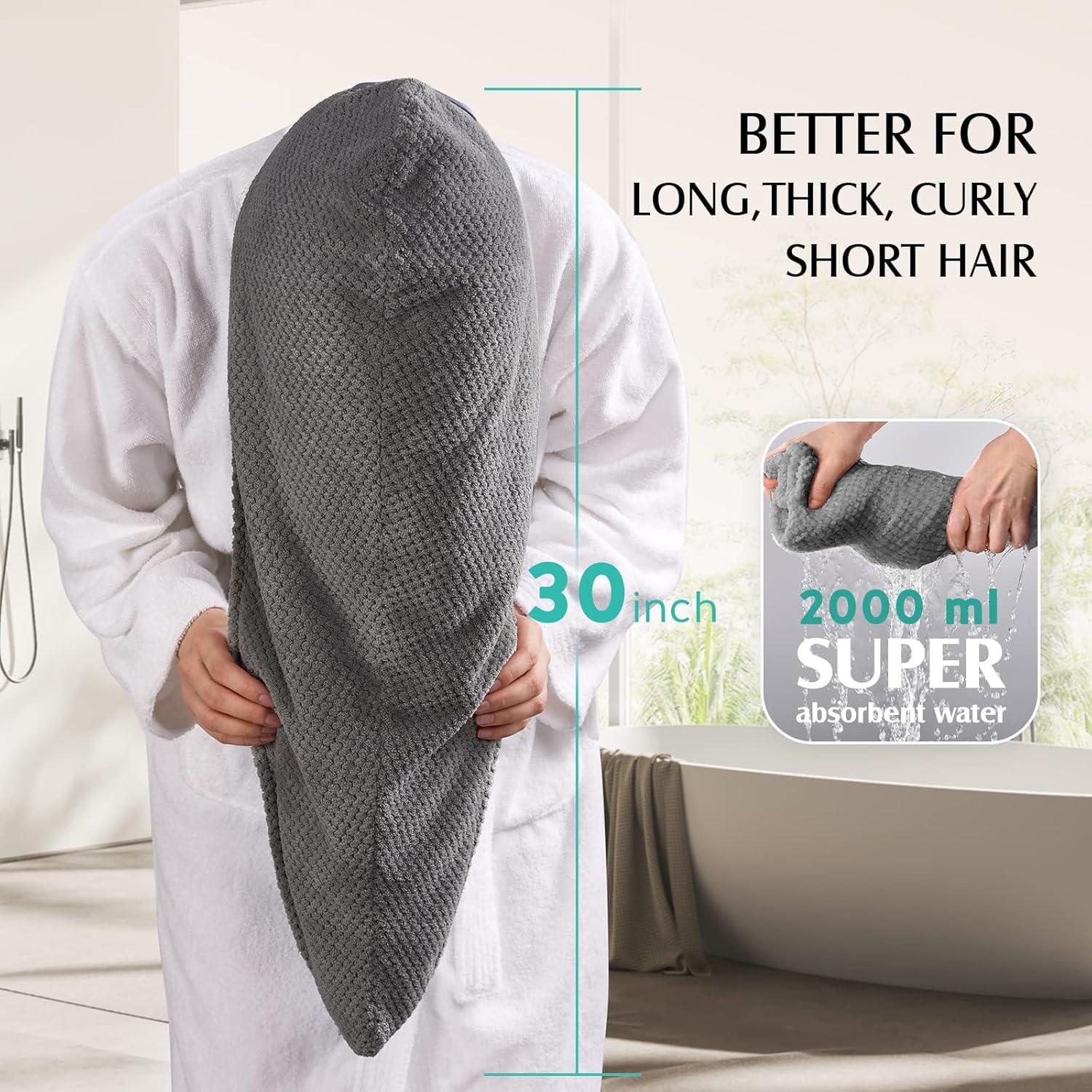 Detalle 2 de YFONG 3-Pack Microfiber Hair Towel 30" x 10" ๐งโ