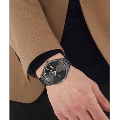 Detalle de HB Montre Analogique Multifunction Tyler - Bracelet Milanais Noir, 43 mm, 5 ATM