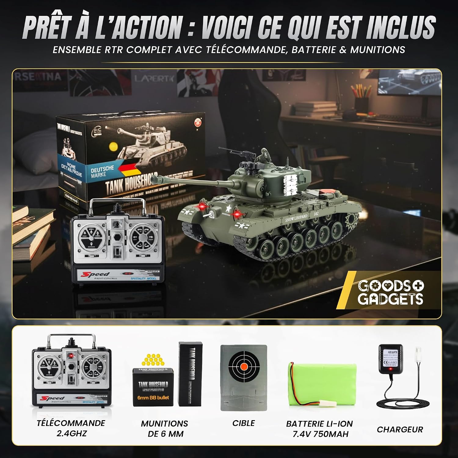 Detalle de Goods+Gadgets Tiger I RC 2,4 GHz 1:16 RTR (tir, son et lumières) – Pershing Snow Leopard