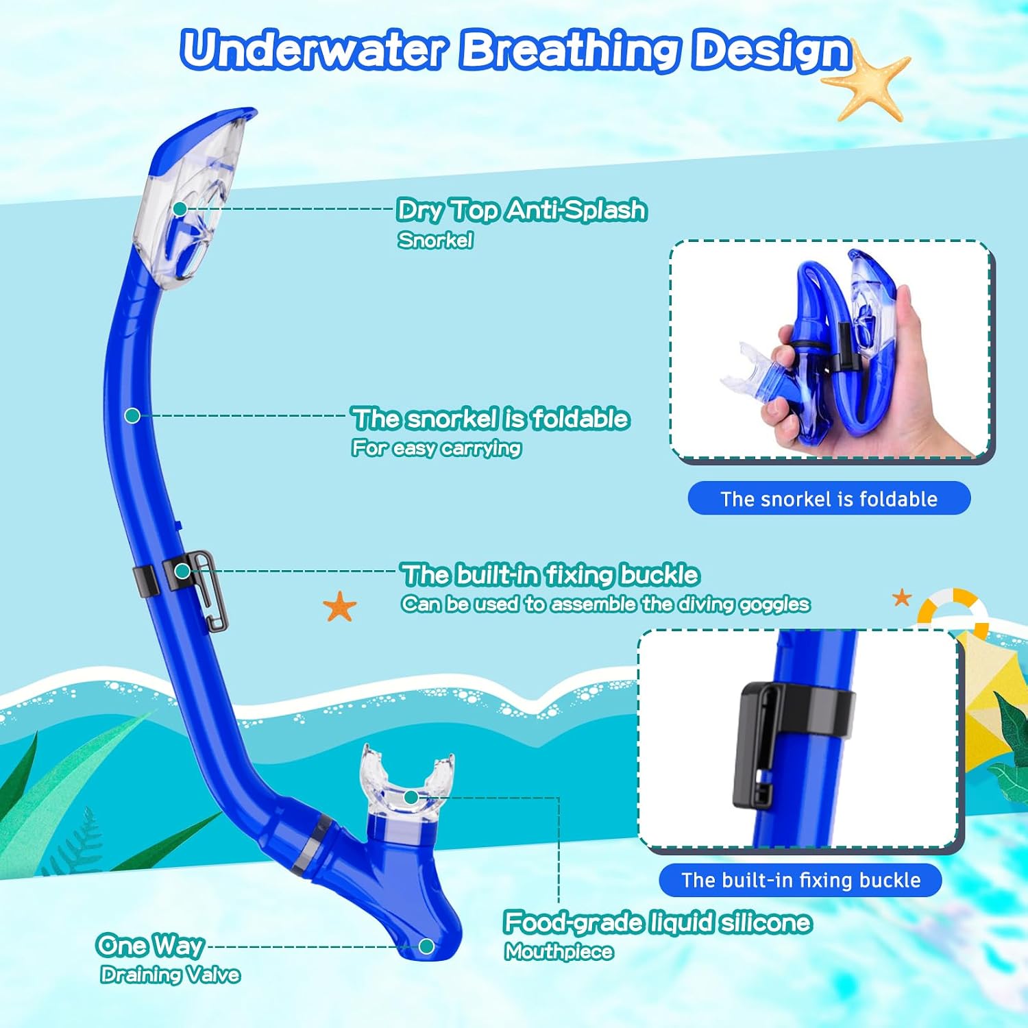 Thumbnail 2 de Snorkeling Gear for Kids with Foldable Silicone Full Dry Snorkel