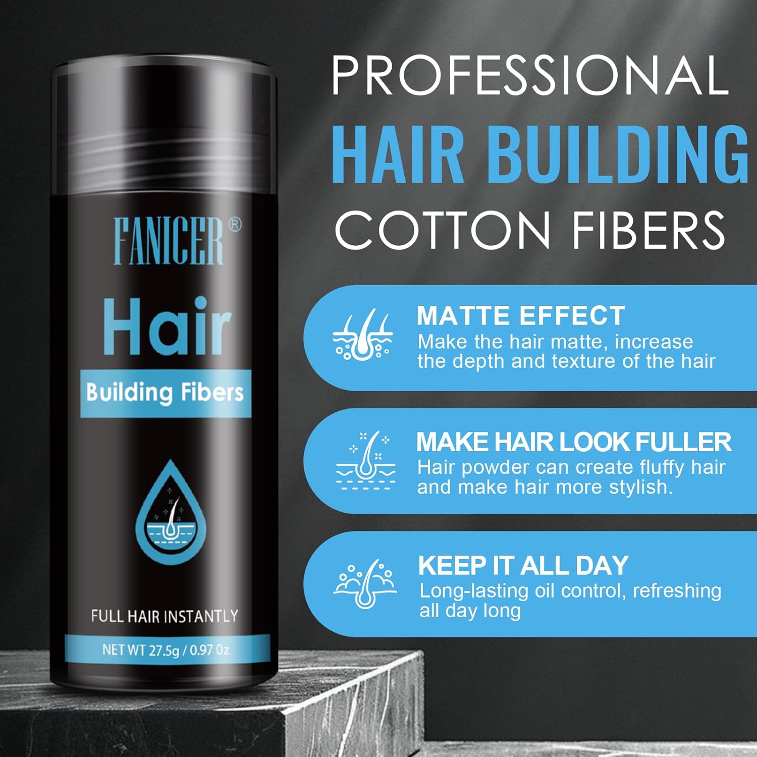 Thumbnail 1 de YOLONCE Fibre capillaire en poudre (27,5 g) – Brun foncé, neutre, dissimule la calvitie