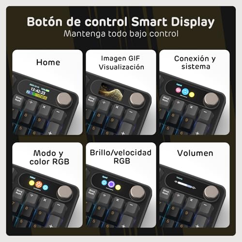 Detalle de RK ROYAL KLUDGE S98 ES: Teclado Mecánico 96% con Smart Display, conmutable por Bluetooth/2.4G/USB-C