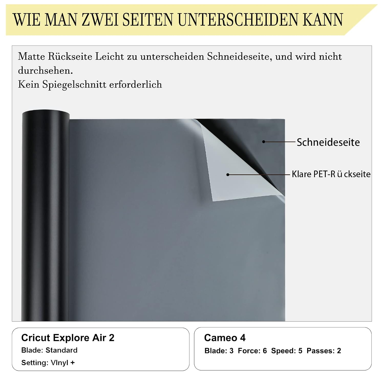 Detalle 2 de Lya Vinyl Mattschwarz Plotterfolie Vinyl – 30,5 x 500 cm PET für Cricut & Craft Cutter