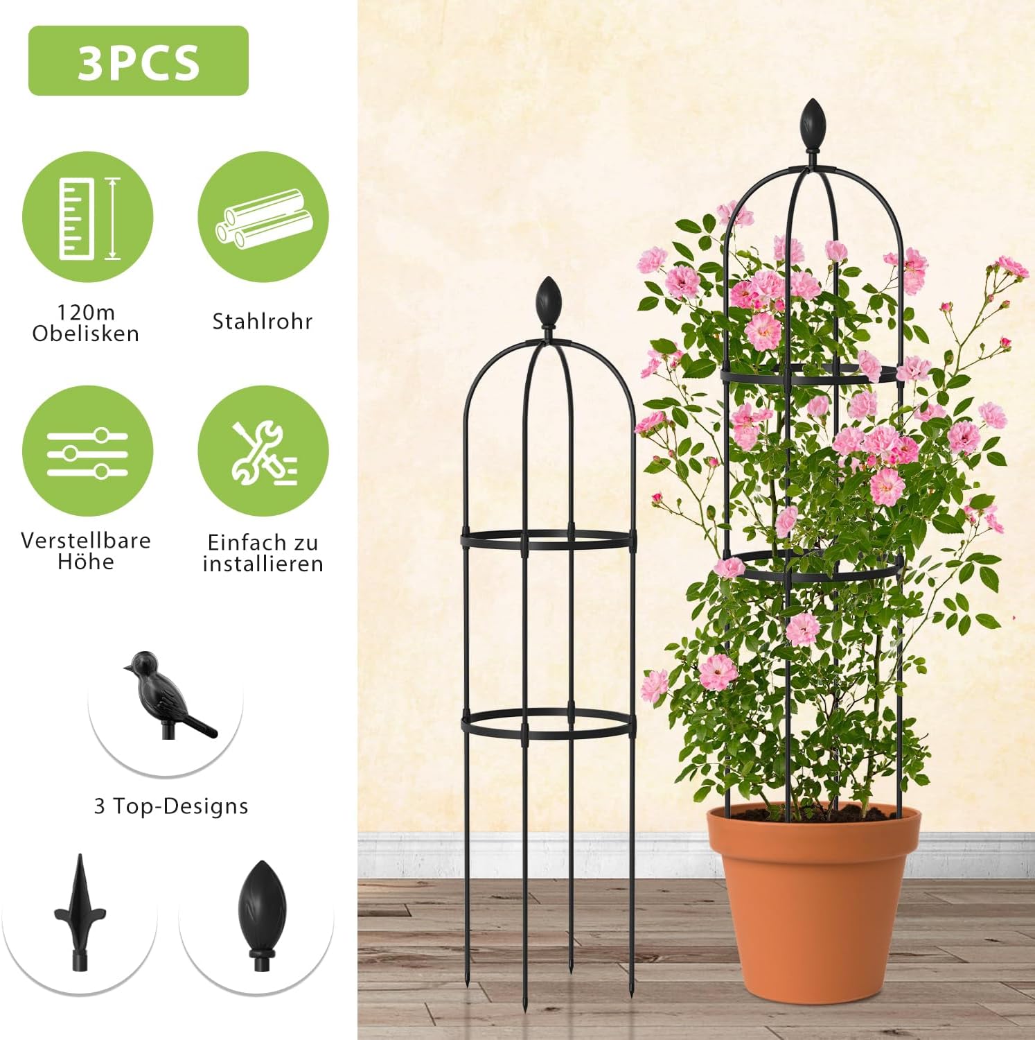 Thumbnail 1 de ZIKEBTUY 6 Stück Tomaten Rankhilfe 120 cm Höhe – Set mit Twist Tie und Clips, Metall Pflanzenhalter für Tomaten, Gurken, Rosen