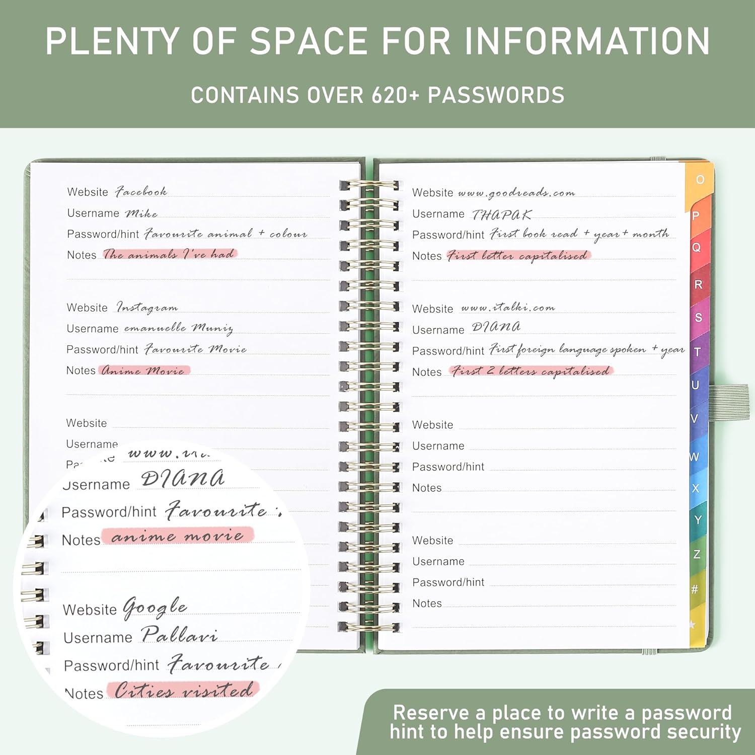 Detalle de ZXHQ Password Book, 5.8" x 8.4", A–Z Tabs and 120 GSM Paper