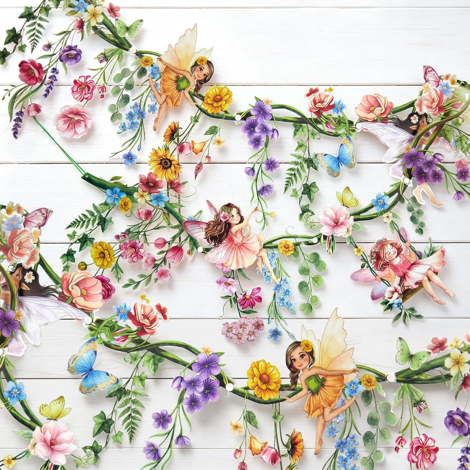 Detalle de SUNBEAUTY 2er Set PET Blumen Girlande Wildblumen – Wiederverwendbare Deko für Babyzimmer und Gartenparty