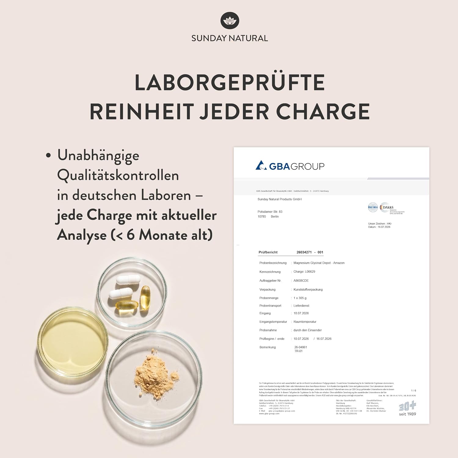 Detalle de SUNDAY NATURAL Magnesium Bisglycinat – 240 Kapseln, 300 mg pro Tagesdosis, vegan und laborgeprüft