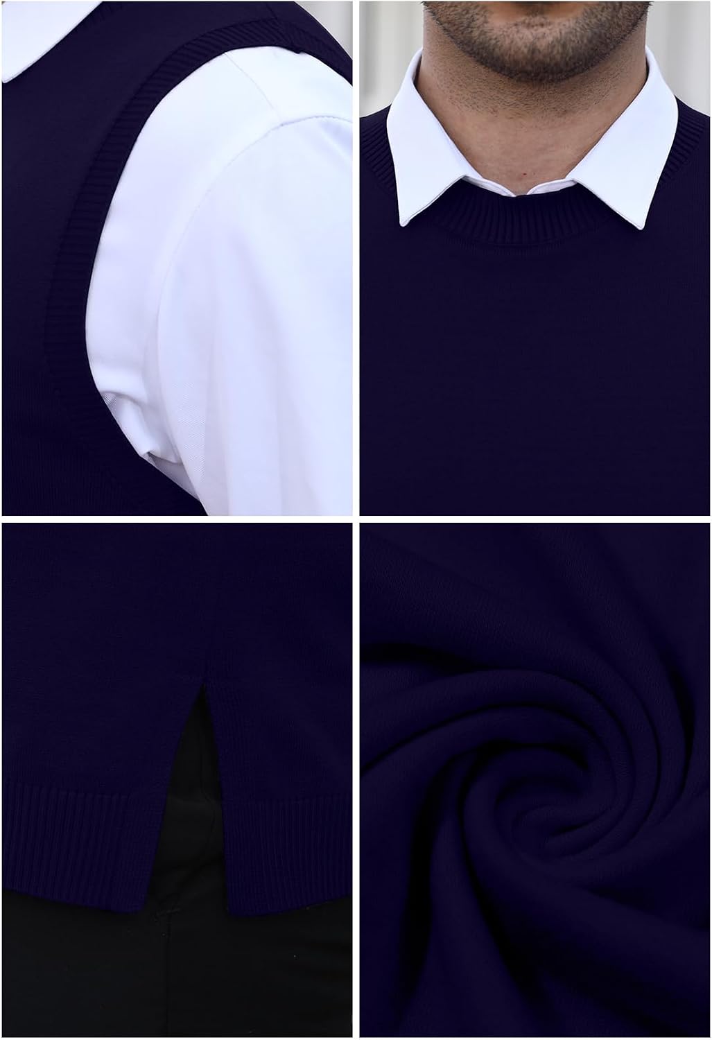 Detalle de KUYIGO Men's Sleeveless Vest: Classic Knitted Waistcoat for Smart-Casual Style