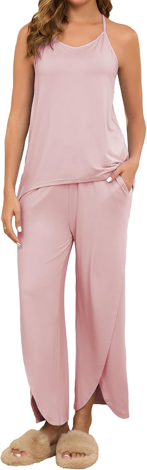 Detalle 2 de Famulily women’s loungewear pyjama set with pockets – halter top & wide-leg split trousers (S–XXL)