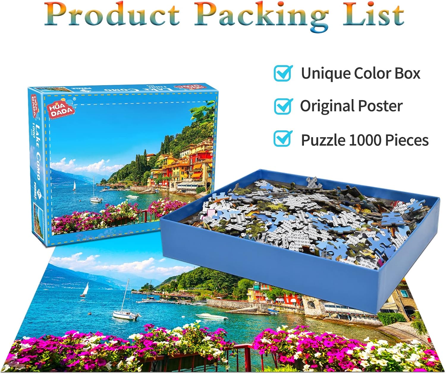 Detalle de HUADADA SQ0011 1000-Piece Lake Como Jigsaw Puzzle, 27.6" x 19.7