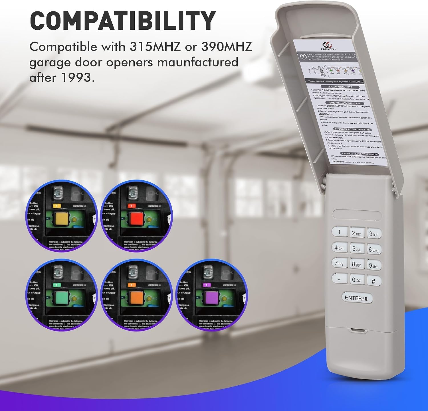 Detalle de CreaCity GR053K Garage Door Keypad with 4-Digit PIN and Temporary Access