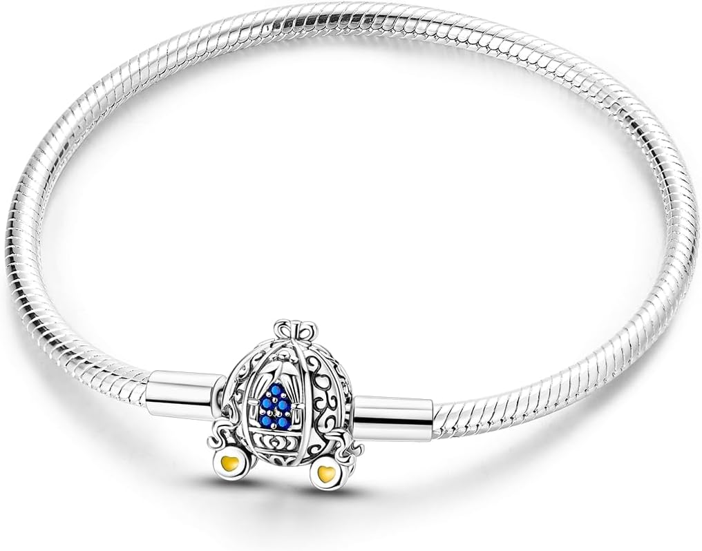 Detalle de KUNSIR Moments 925 Sterling Silver Snake Chain Bracelet for Women – Fits Pandora & European Charms Beads