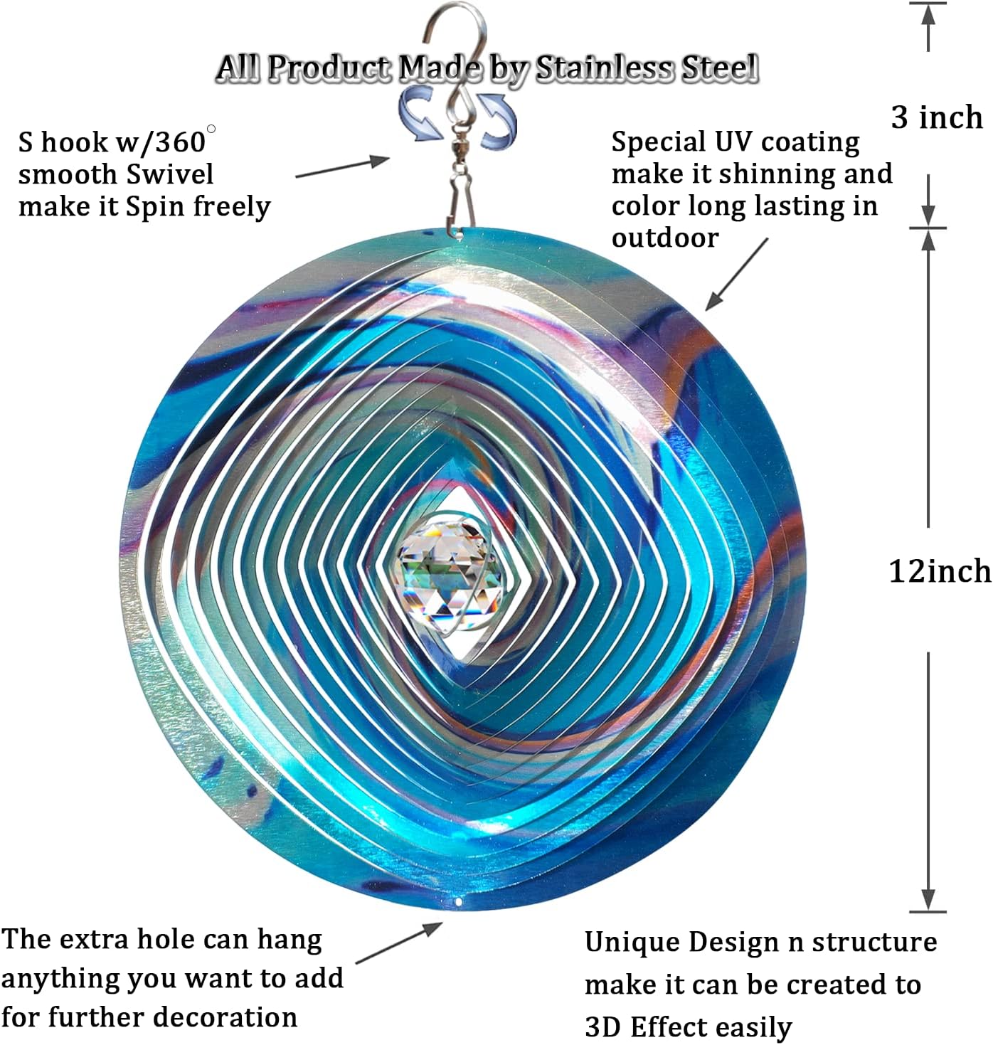 Thumbnail 4 de FONMY Mandala Wind Spinner 12-inch Yard Art