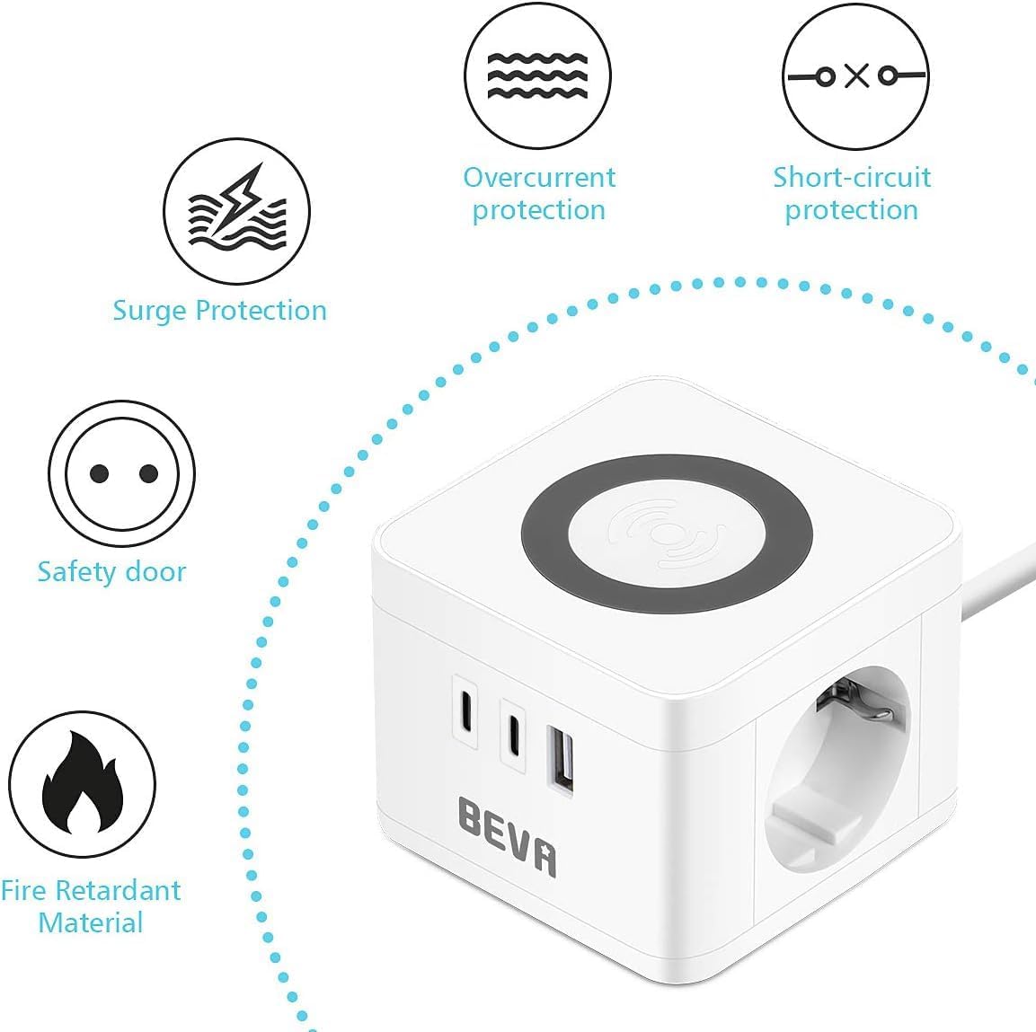 Detalle 2 de BEVA Multipresa Cubo 2500W con ricarica wireless
