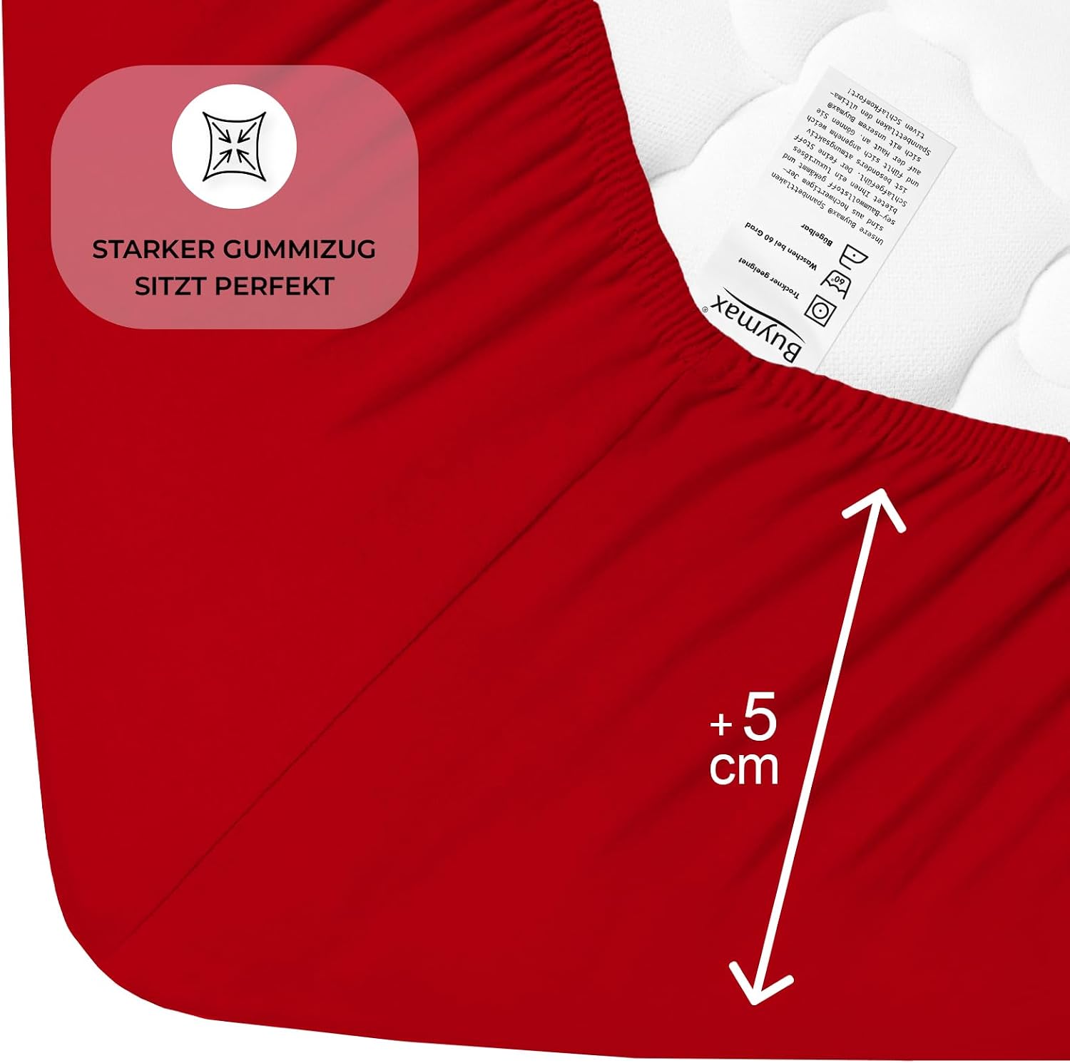 Detalle de Buymax Spannbettlaken Doppelpack 80x200 cm aus 100 % Baumwolle, rot – passend bis 25 cm Matratzenhöhe