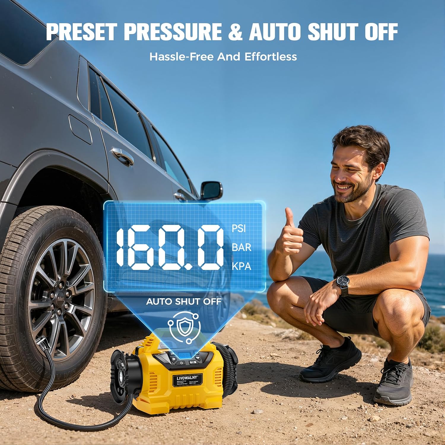 Detalle de LIVOWALNY WSCZ041D0A01 Cordless Tire Inflator, 160 PSI, 12V/20V