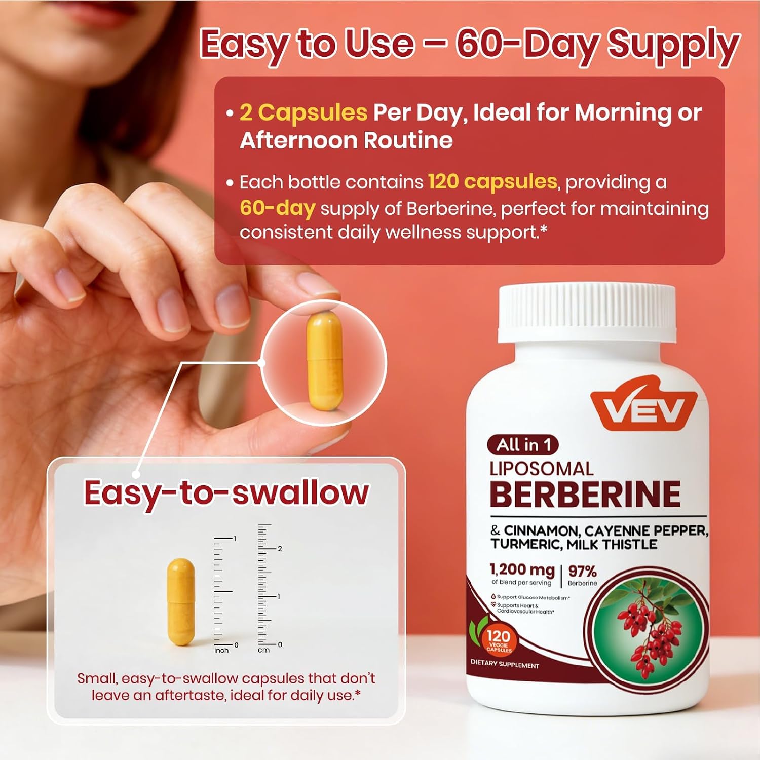 Thumbnail 6 de VEV Berberine Supplement, 120 Capsules