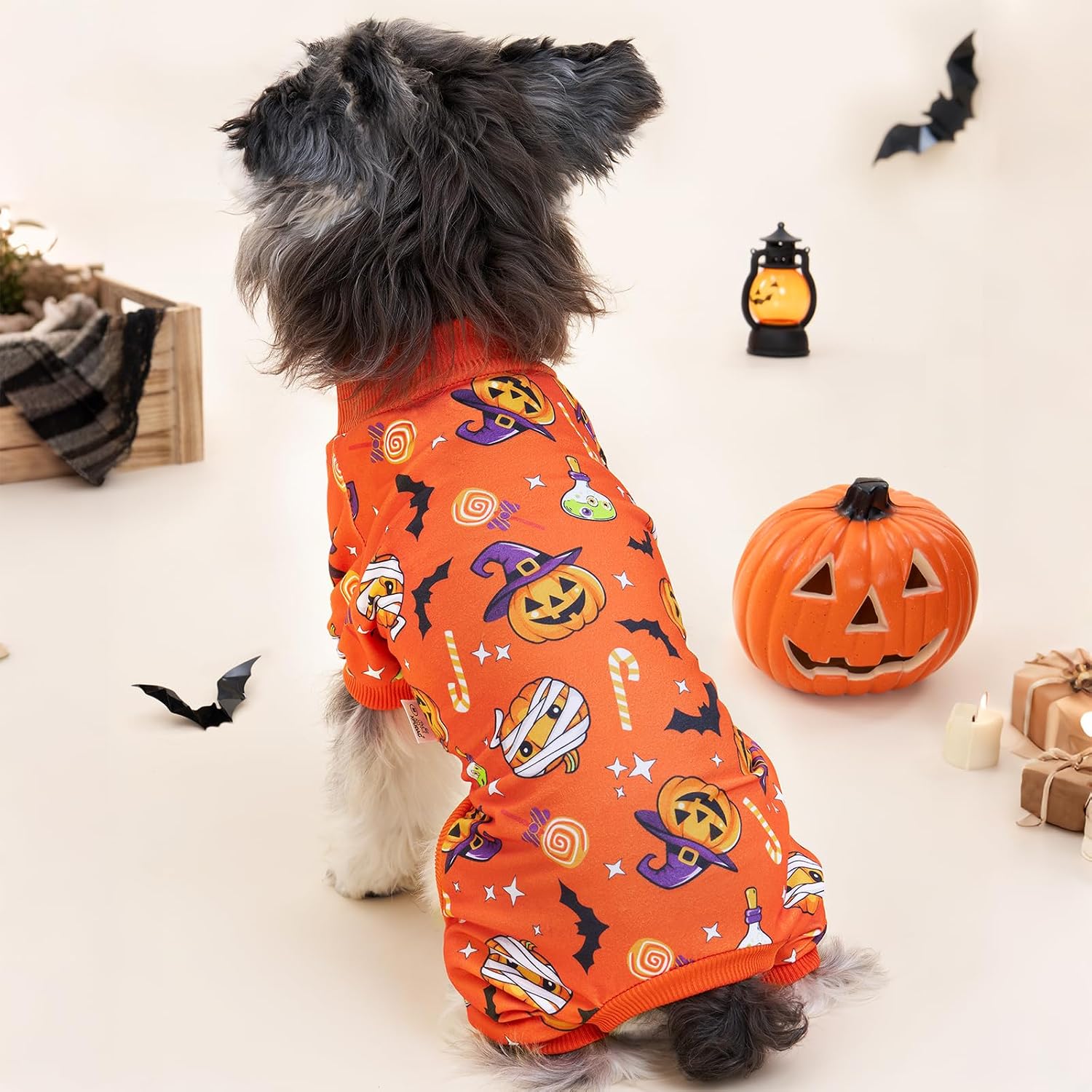 Detalle de XPUDAC 4-Pack Halloween Dog Pajamas, Small, Stretchy Polyester Blend