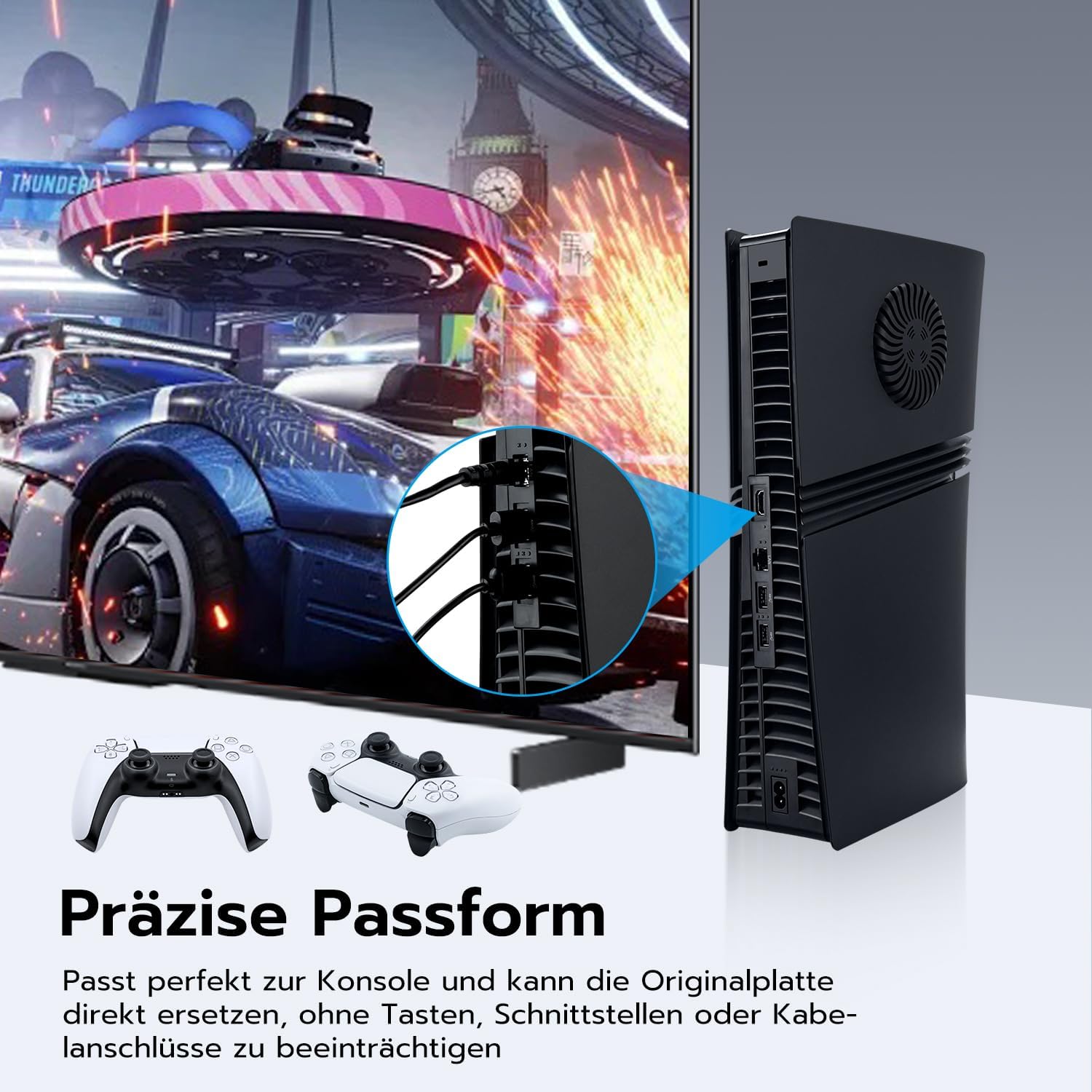 Detalle 2 de Mc Bazel PS5 Pro Frontplatte – Gehäuseschutz für PS5 Pro Disc Edition, Schwarz