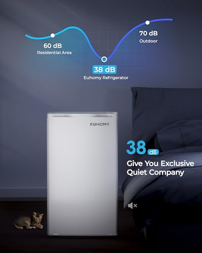 Detalle de EUHOMY 93L Under Counter Fridge — Ultra-Quiet 38dB Mini Fridge, White