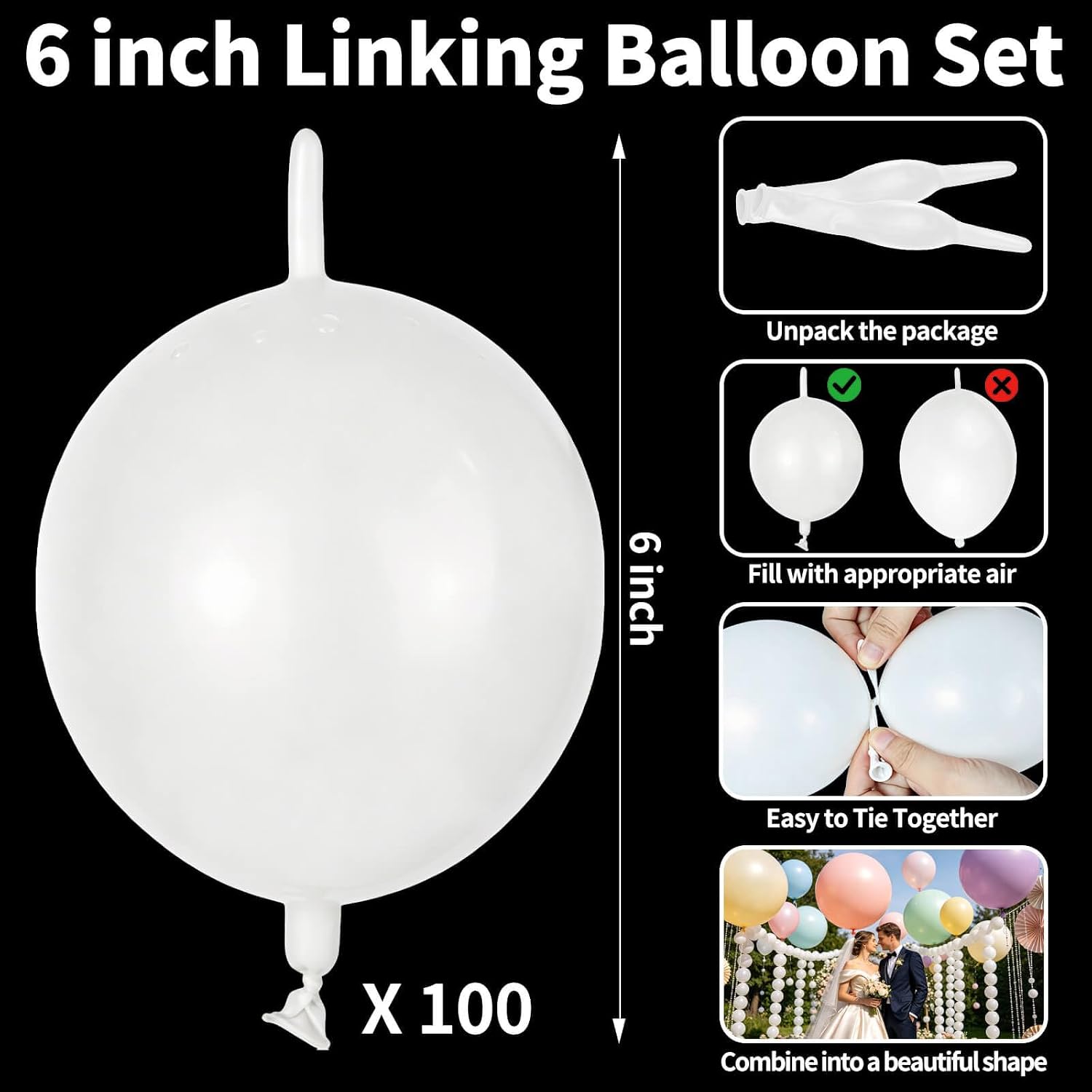 Detalle de White Linking Balloons, 5-Inch