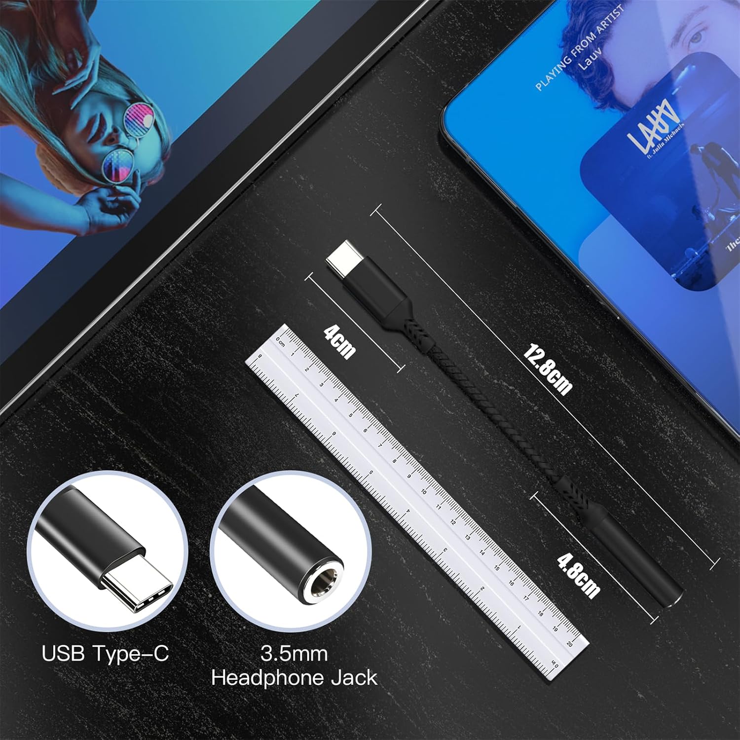 Detalle 1 de lalasis USB-C to 3.5 mm Headphone Adapter with DAC, aluminium housing and braided cable