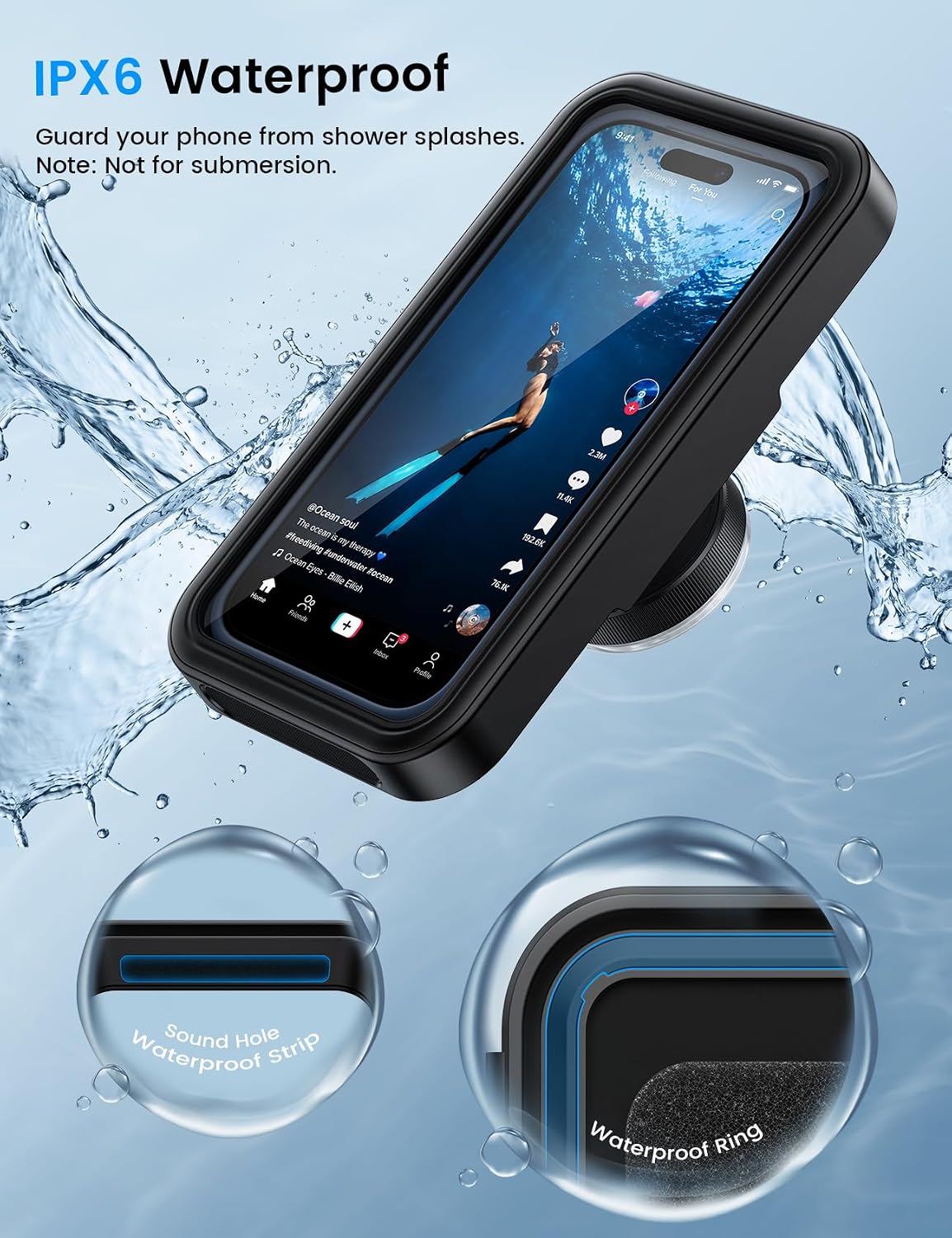 Detalle de Lamicall Vacuum Suction Shower Phone Holder, Adjustable Waterproof Wall Mount
