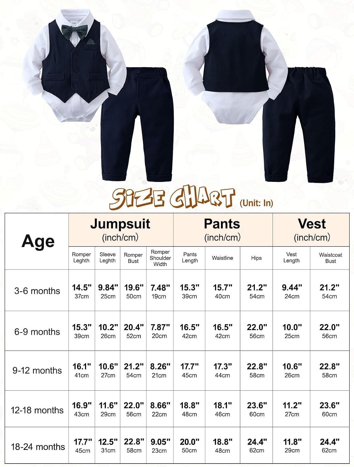 Thumbnail 5 de Amissz Baby Jungen Bekleidungsset als Gentleman-Anzug mit Hemd, Hose, Weste und Fliege (3–24 Monate)