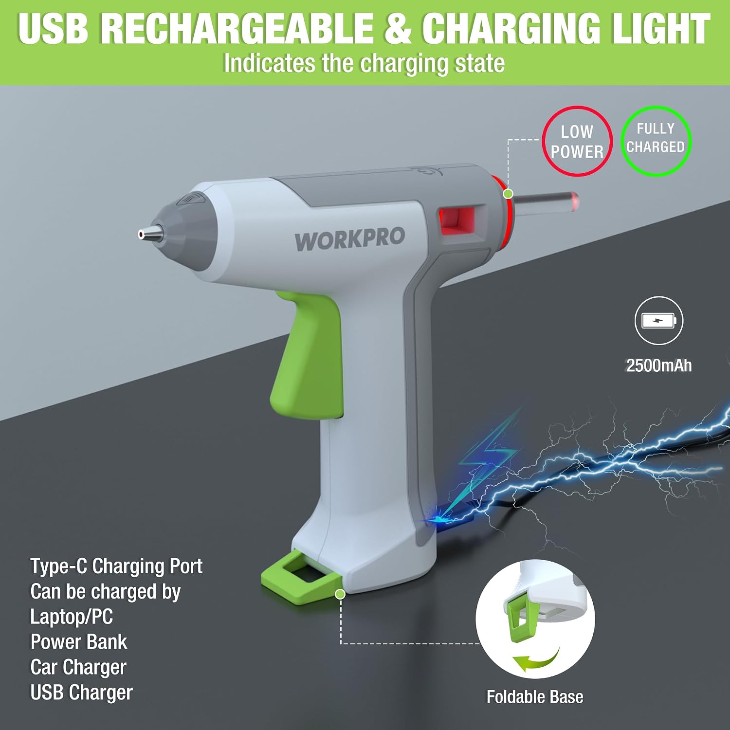 Detalle de WORKPRO Cordless Glue Gun 3.6 V