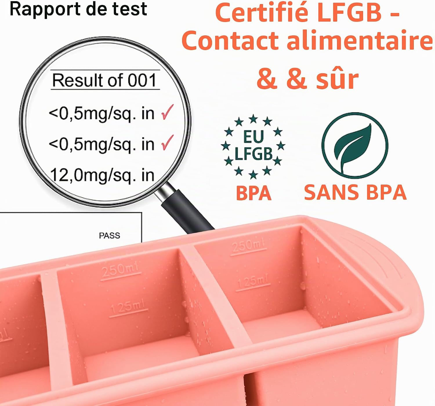 Detalle 2 de QUELIEN siliconen vriesbakje 250 ml, roze, met deksel en maatstrepen