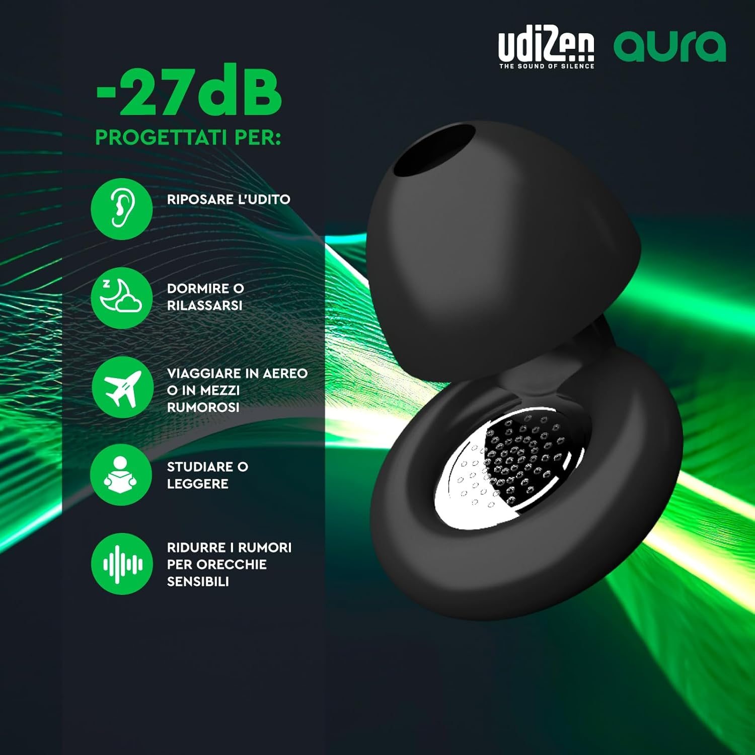 Thumbnail 3 de Tappi antirumore UdiZen -27dB Aura neri