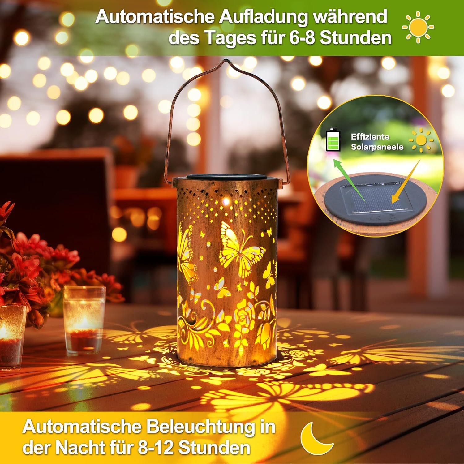 Thumbnail 3 de Solar Laternen Outdoor Hängelaternen mit Schmetterling-Motiv (wasserdicht, LED) – Deko für Garten, Terrasse & Weg
