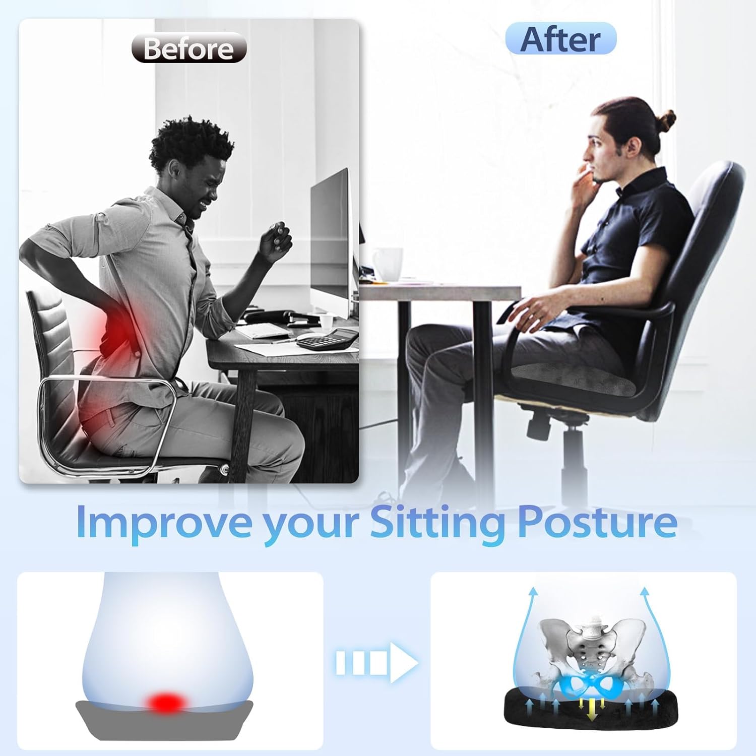 Thumbnail 3 de HOMCA Cushion de Chaise Donut Orthopédique en Mousse à Mémoire – Soutien coccyx et confort longue durée