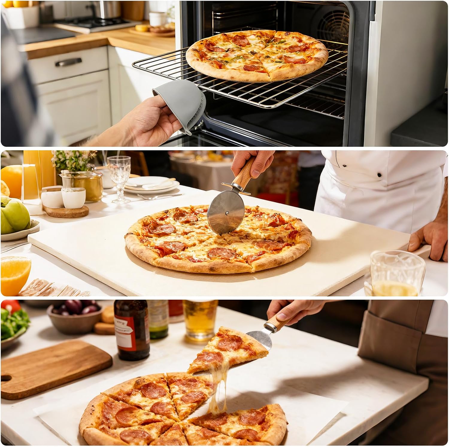 Detalle de 8-teiliges Pizza-Set mit Pizzaschieber, Ofenbürste und mehr – Alles für perfektes Backen im Ofen oder Gasgrill