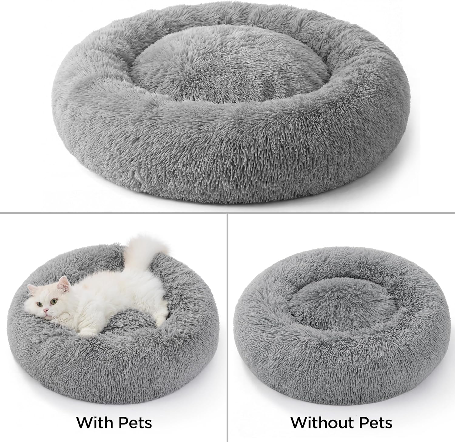 Detalle 2 de Bedsure Plush Round Cat Bed (50x50x13cm) – Soft, washable, light grey