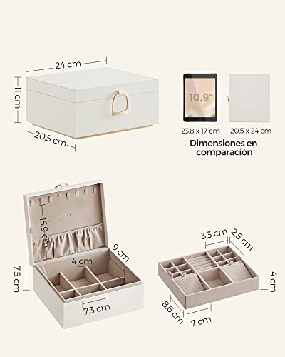Thumbnail 6 de Joyero SONGMICS de 2 capas con asa y efecto flotante (JBC165W01) en blanco con detalles dorados