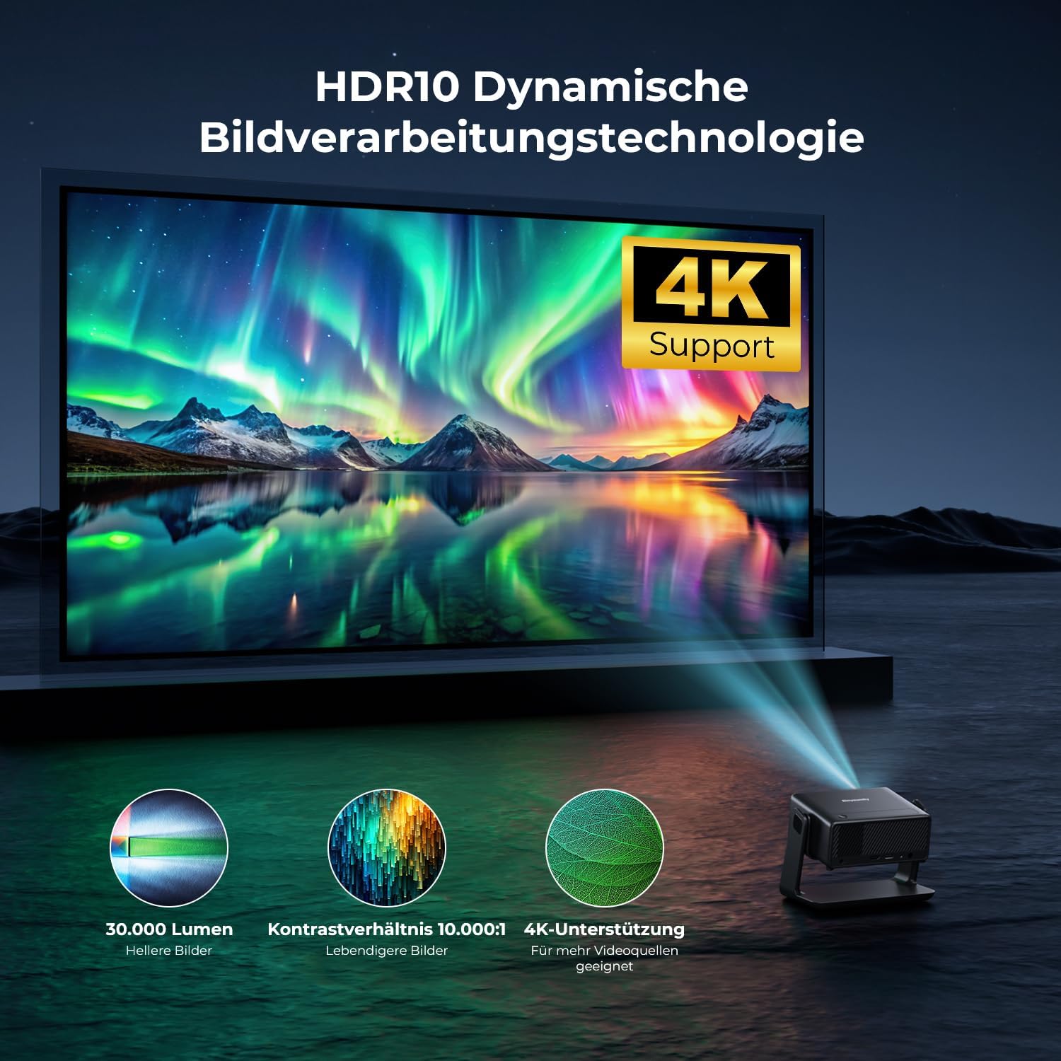 Thumbnail 4 de Beamer mit Netflix-Kompatibilität, 28000 Lumen – Mini 4K Beamer mit WLAN 6, Bluetooth, 4D Keystone und elektrischem Fokus