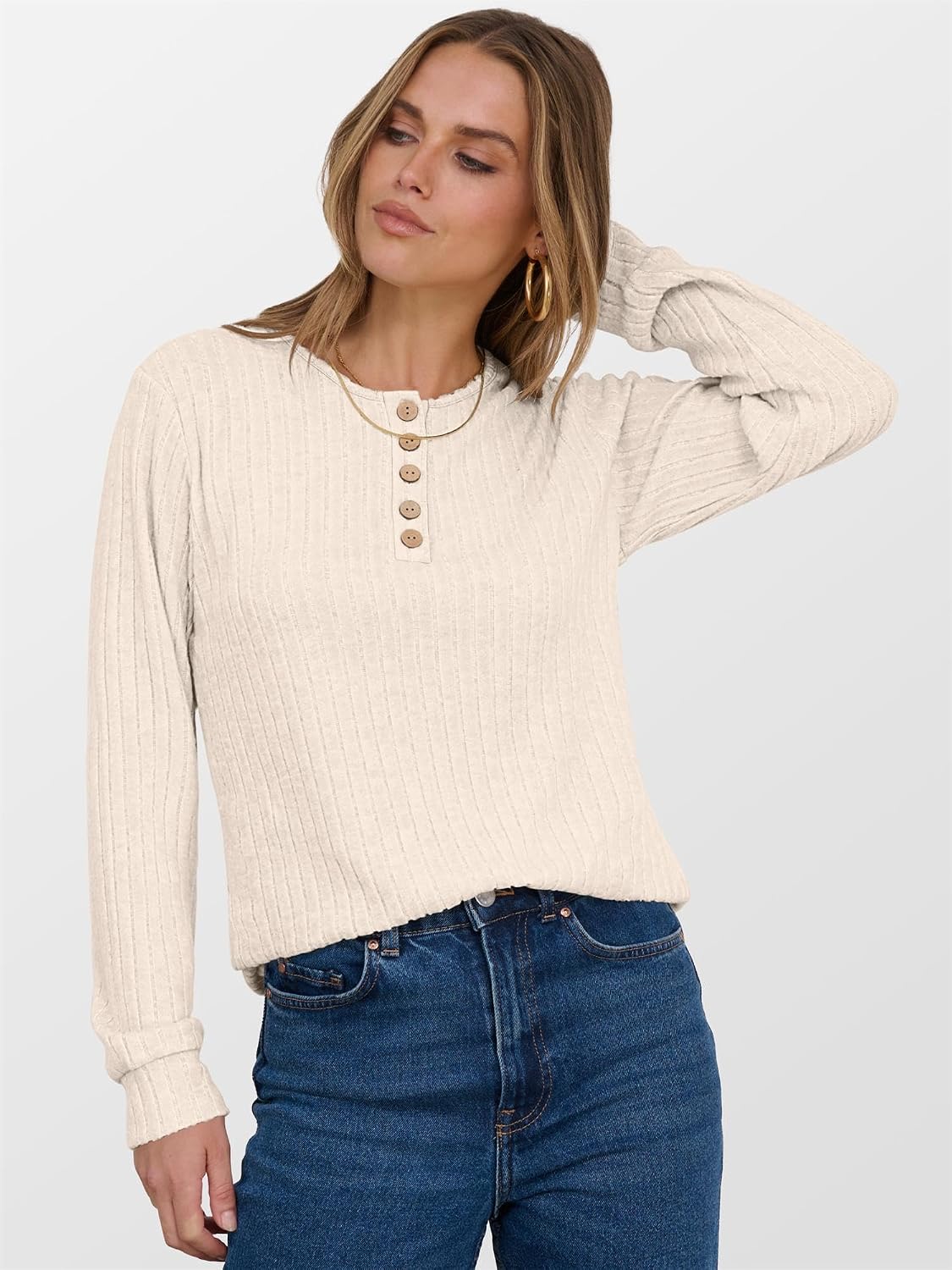Detalle 2 de ANRABESS Womens Henley Tunic Top long sleeve